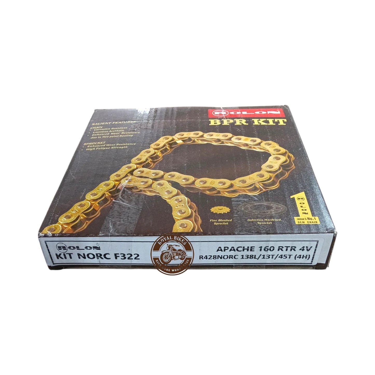 Apache 160 RTR 4V Rolon Brass Chain Sprocket Kit (NORC F322)
