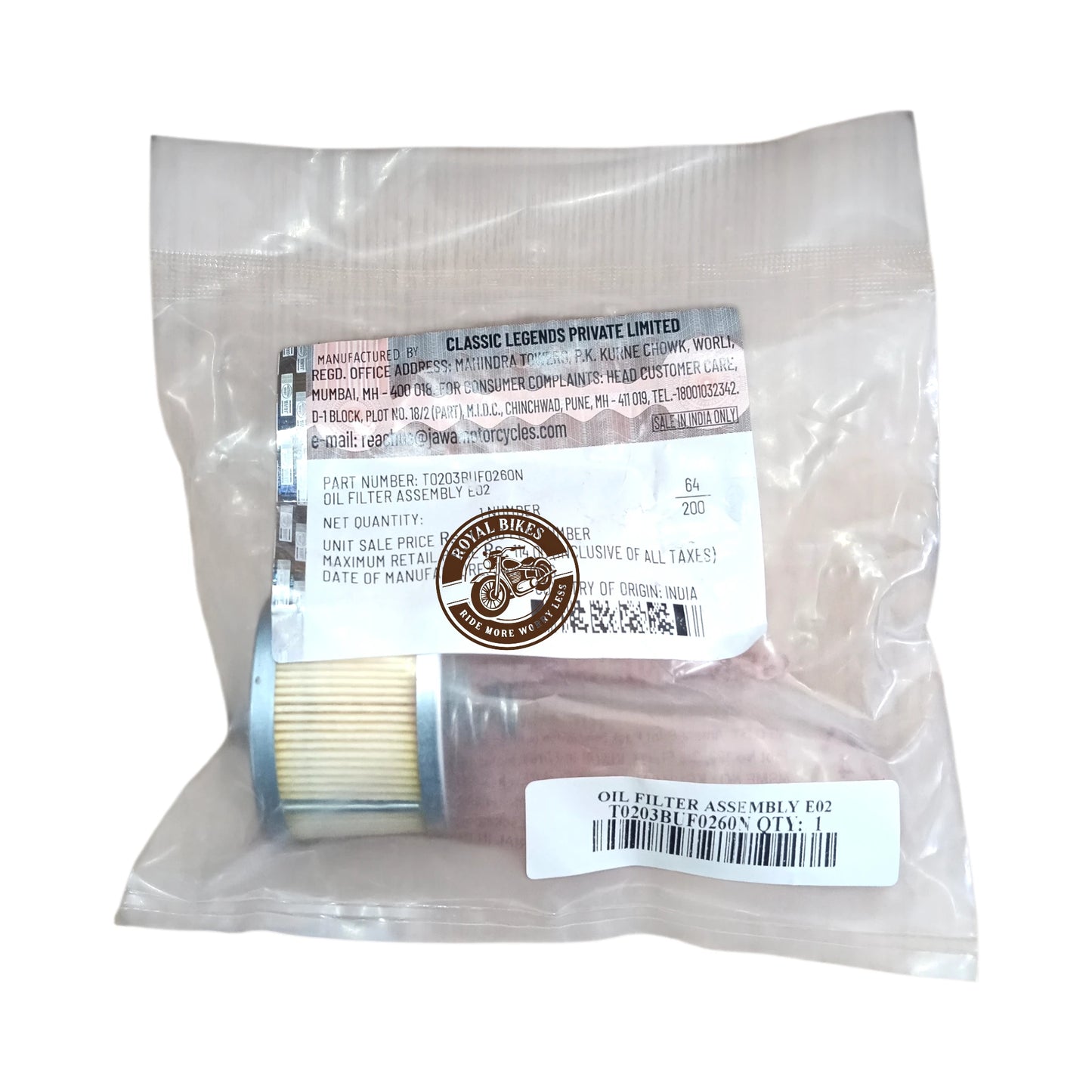 Jawa Yezdi Engine Oil Filter Genuine OEM T0203BUF0260N
