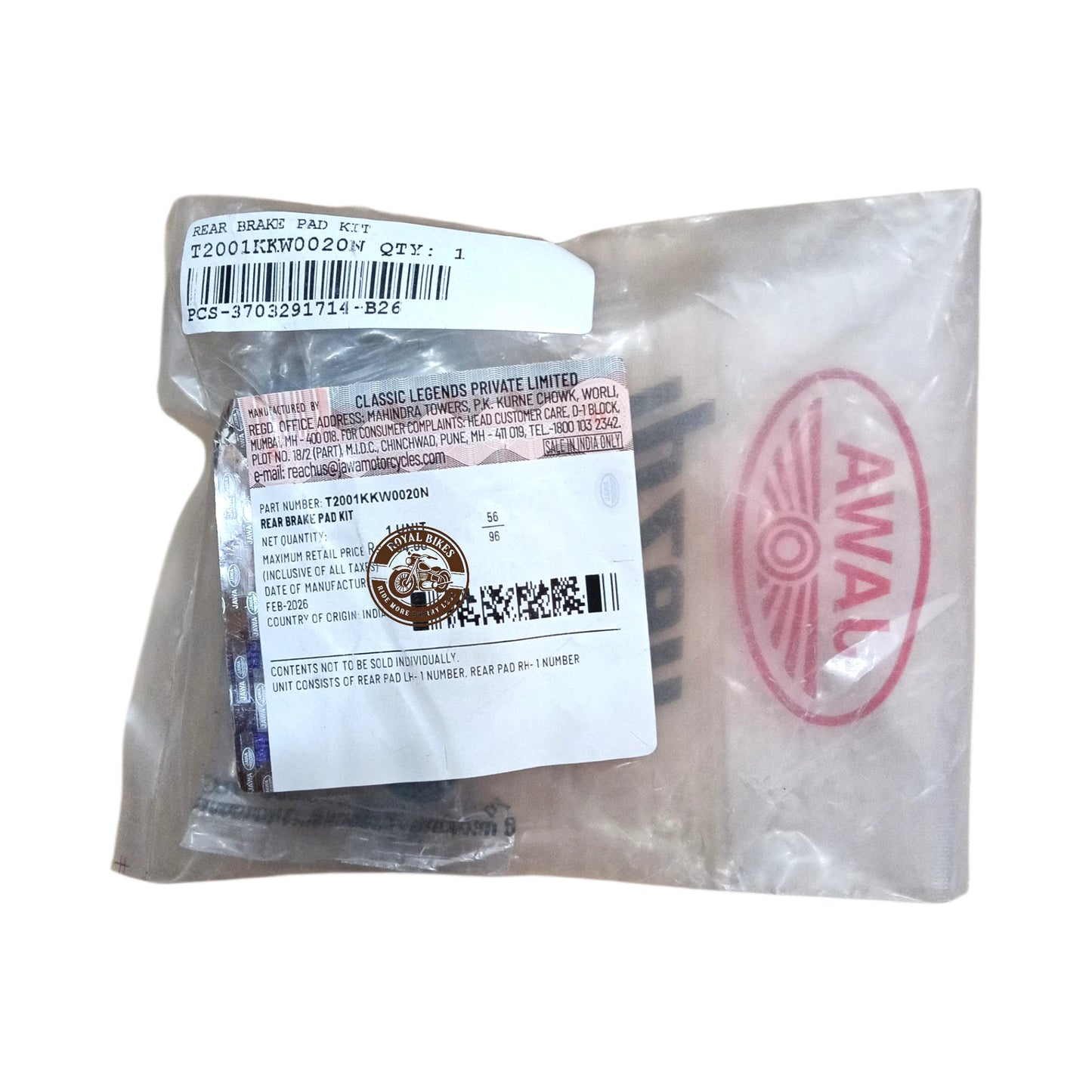 Jawa Yezdi Rear Disc Brake Pad OEM T2001KKW0020N