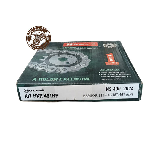 Rolon HXR 451NF chain sprocket kit for Bajaj Pulsar NS400 2024 motorcycle spare parts box