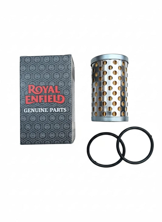 Royal Enfield genuine parts packaging with oil filter and o-rings comatible for bullet classic 350cc 500cc