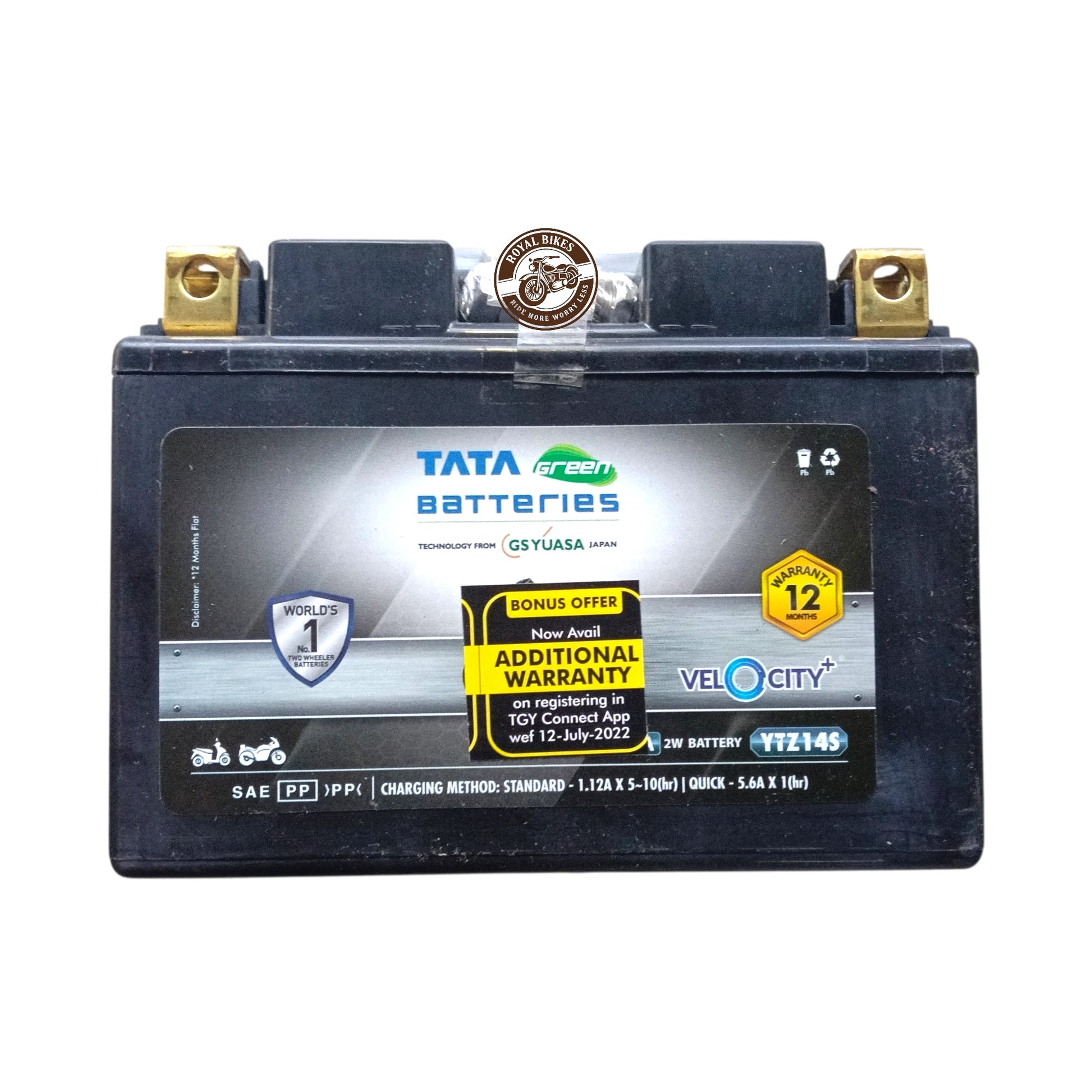 Tata Green Velocity Plus YTZ14S GS YUASA Sealed Maintenance Free & Spill Proof Battery (12V & 12.1Ah)