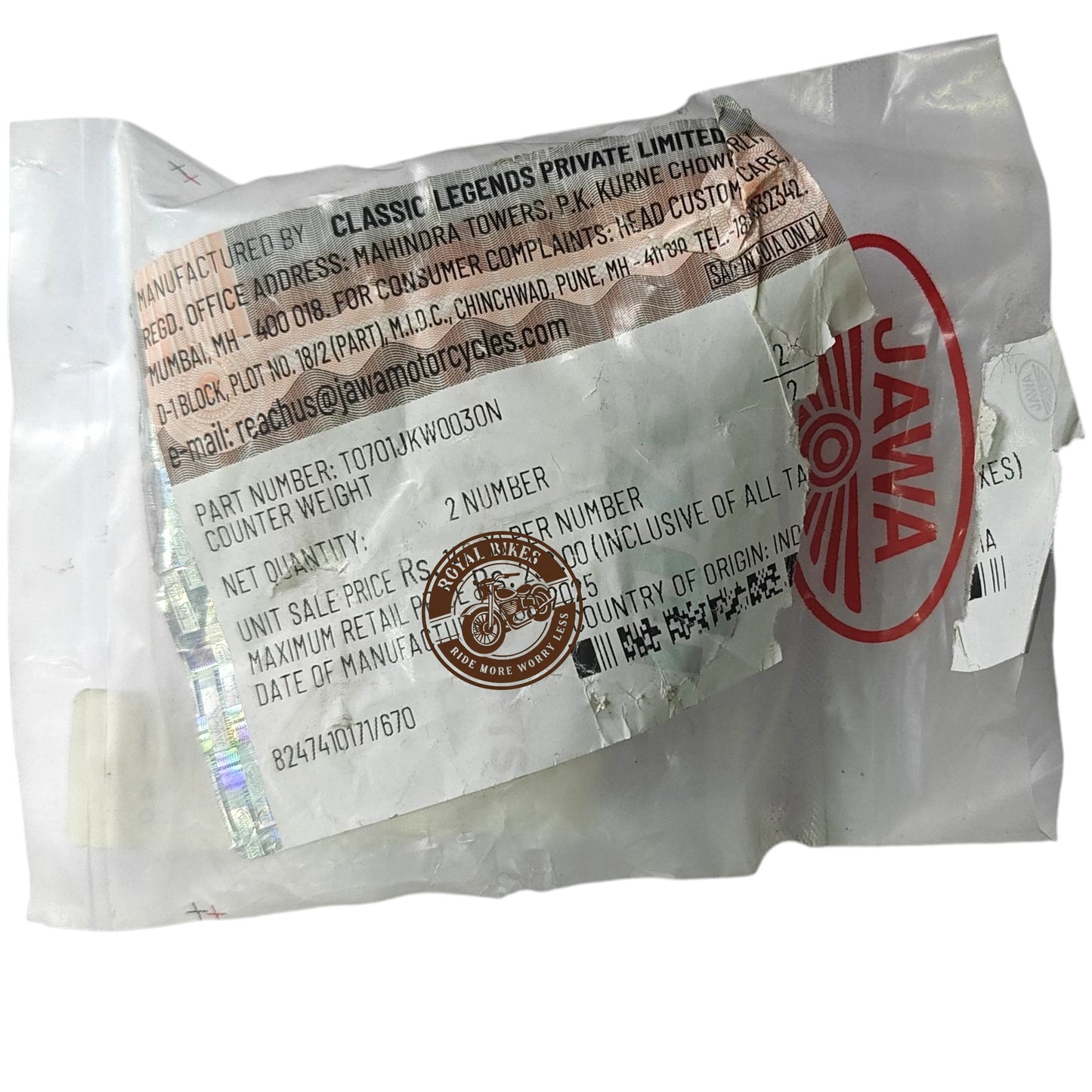 Jawa 42 Genuine Handle Bar Weight Set – OEM T0701JKW0030N